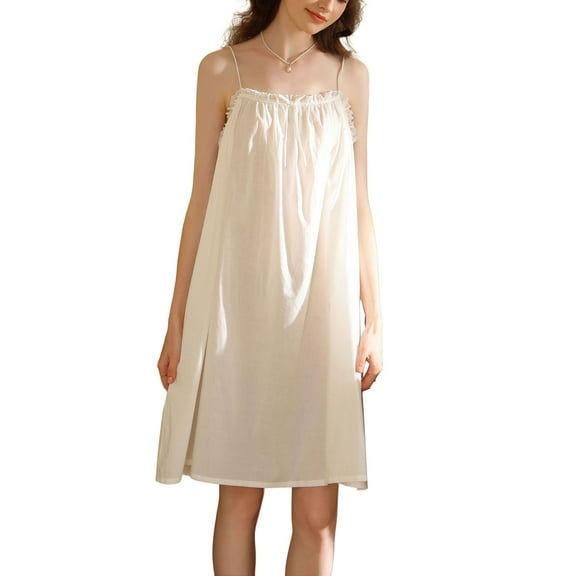 SWSMCLT Women's Princess Nightgown Comfy Vintage Home Knee Length Cotton Sleeping Sleepwear Pajamas Cute White Large