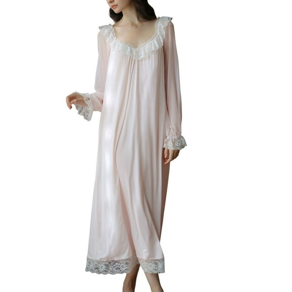 SWSMCLT Women's Princess Nightgown See Through Ruffle Comfy Breathable Pjs Vintage Pajamas Cute Oversized Pink Large