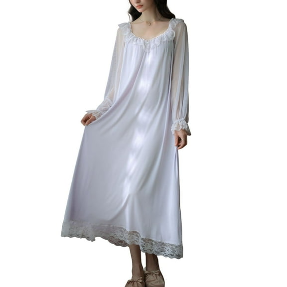SWSMCLT Women's Princess Nightgown See Through Ruffle Comfy Breathable Pjs Vintage Pajamas Cute Oversized Purple Medium