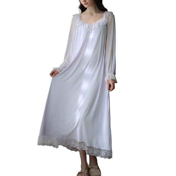 Translucent Pyjamas SWSMCLT Women's Princess Nightgown See Through Ruffle Comfy Breathable ...