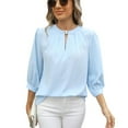 thumbnail image 1 of SWSMCLT Women's Puff Sleeve Top Summer Soft Casual Chiffon Half Sleeve Blouse High Neck Blouse 3/4 Sleeve Top Light Blue Medium, 1 of 5