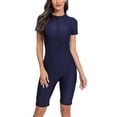 thumbnail image 1 of SWSMCLT Women's Rash Guard One Piece Swimsuit Beach Spring Bathing Suit Short Sleeve High Neck Short Diving Navy 8-10, 1 of 5