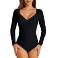 thumbnail image 1 of SWSMCLT Women's Rash Guard Surf One Piece Swimsuit Zip Surfing Beach Padded Diving Wetsuit Long Sleeve Bathing Suit V Neck Black Medium, 1 of 4