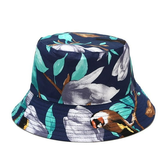 SWSMCLT Women's Reversible Bucket Hat Cotton Travel Vacation Bowl Hat Fun Hawaiian Beach Hat Tropical Floral Palm Tree UV Protection Foldable Style2 One Size