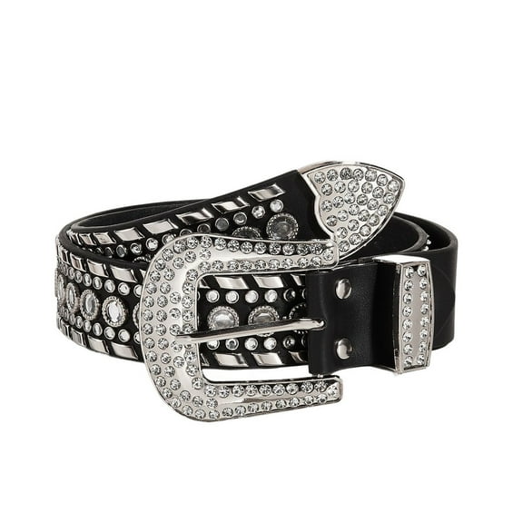 SWSMCLT Women's Rhinestone Adjustable Belts Vintage Metal Buckle Winter Metal Belt Studded Rockstar Medium Black X-Small-Large