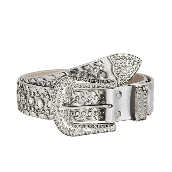 SWSMCLT Women's Rhinestone Adjustable Belts Vintage Metal Buckle Winter Metal Belt Studded Rockstar Medium Silver X-Small-Large