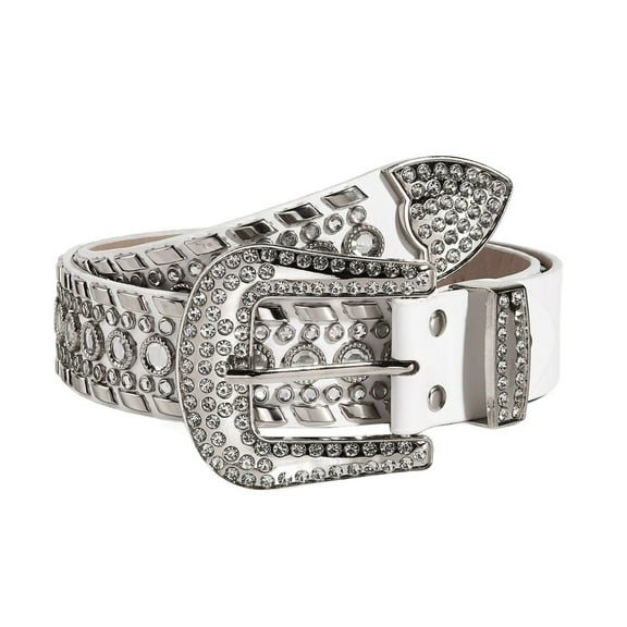 SWSMCLT Women's Rhinestone Adjustable Belts Vintage Metal Buckle Winter Metal Belt Studded Rockstar Medium White X-Small-Large