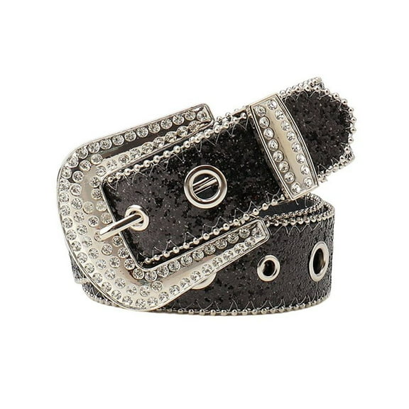 SWSMCLT Women's Rhinestone Belt Fashion Buckle Gothic Metal Travel Vintage Faux Leather Adjustable Black X-Small-Large