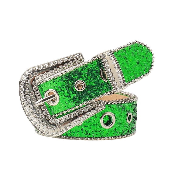 SWSMCLT Women's Rhinestone Belt Fashion Buckle Gothic Metal Travel Vintage Faux Leather Adjustable Green X-Small-Large
