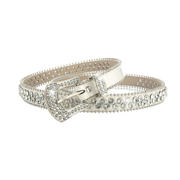 SWSMCLT Women's Rhinestone Belt Fashion Western Cowgirl Faux Leather Diamond Beaded Dance Disco Bling Sparkle Vintage Crystal Studded Belt Medium White 100cm fits 26.5inches-31.5 inches