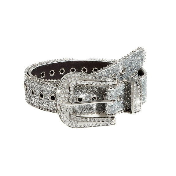 SWSMCLT Women's Rhinestone Belt Metal Fashion Luxury Casual Basic Buckle Metal Buckle Bling Fall Summer Silver Small