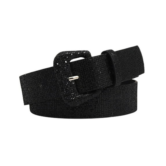 SWSMCLT Women's Rhinestone Faux Leather Belt for Dress Bling Shiny Sparkle Glitter Party Belts Casual Square Buckle Fashion Black One Size