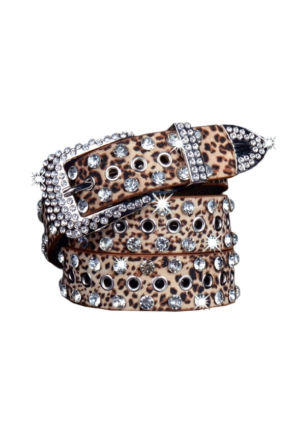 Women's Rhinestone Glitter Belts Bling Leopard X-Small-Large