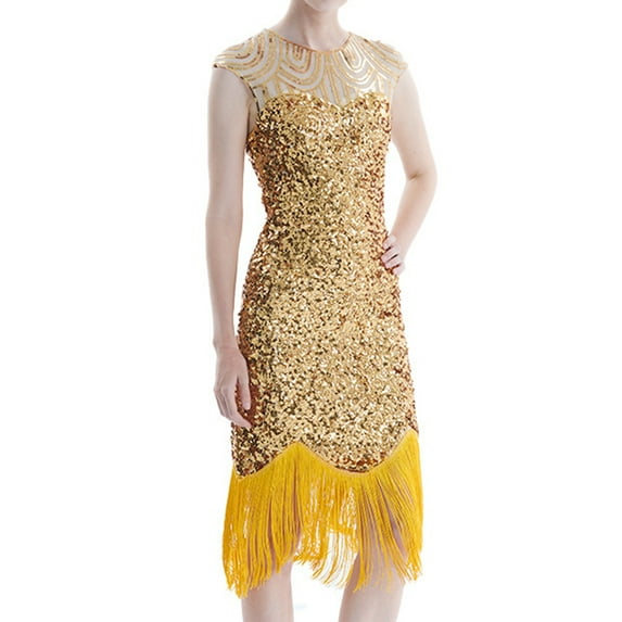 SWSMCLT Women's Roaring 20s Plus Size Flapper Dresses Sparkle Rhinestone Fringe Disco Party Masquerade Sequin Gatsby Dress Vintage Boat Neck Sleeveless Tassel Illusion Silver Gold X-Large
