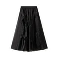 thumbnail image 1 of SWSMCLT Women's Ruffle Skirt Pleated Chiffon Elastic Waist Fashion A Line Summer Flowy Spring Elastic Elegant Black Small-Large, 1 of 4