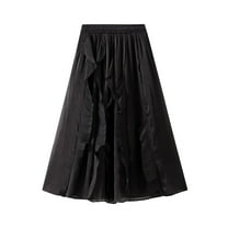 SWSMCLT Women's Ruffle Skirt Pleated Chiffon Elastic Waist Fashion A Line Summer Flowy Spring Elastic Elegant Black Small-Large