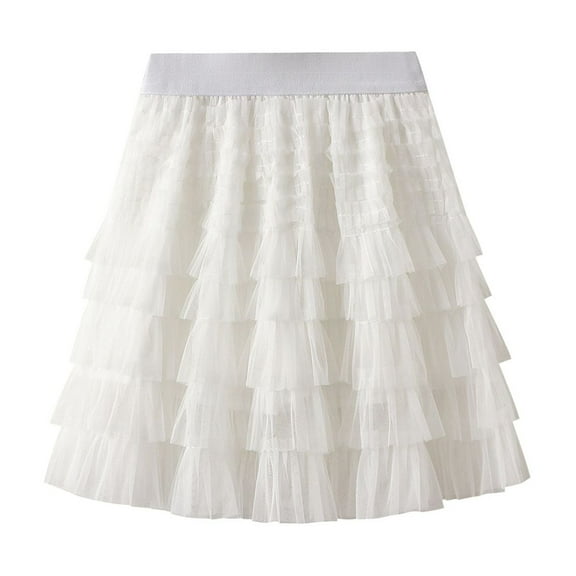 SWSMCLT Women's Ruffle Tutu Skirt Mesh Skirt Summer Bubble Skirt Pleated Chiffon Cute Aline Fashion Mid Thigh White X-Small-Large