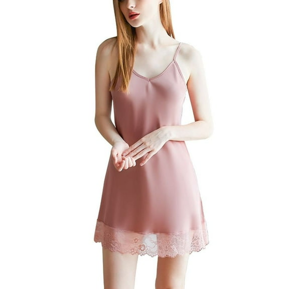 SWSMCLT Women's Satin Chemise Nightgown Soft Pjs V Neck Sleeveless Loungewear Sexy Silky Summer Valentines Day Spring Cami Dark Pink Large