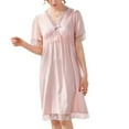 thumbnail image 1 of SWSMCLT Women's Satin Nightgown Soft Vintage Night Dress Comfy Vintage Lightweight Thin Fall Sleeping Summer Lace V Neck Pink Medium, 1 of 4