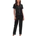 thumbnail image 1 of SWSMCLT Women's Satin Pajamas 2 Piece Pjs Summer Fall Button Pajama Set Soft Short Sleeve Pant Silky Lightweight Cool Spring Black X-Large, 1 of 1