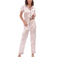 thumbnail image 1 of SWSMCLT Women's Satin Pajamas 2 Piece Pjs Summer Fall Button Pajama Set Soft Short Sleeve Pant Silky Lightweight Cool Spring Golden Large, 1 of 5