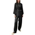 thumbnail image 1 of SWSMCLT Women's Satin Pajamas Set Comfy Luxury Sleeping Pjs 2 Piece Soft V Neck Fall Spring Long Sleeve Lounge Black Large, 1 of 5