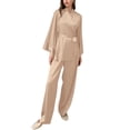thumbnail image 1 of SWSMCLT Women's Satin Pajamas Set Comfy Luxury Sleeping Pjs 2 Piece Soft V Neck Fall Spring Long Sleeve Lounge Golden Small, 1 of 5