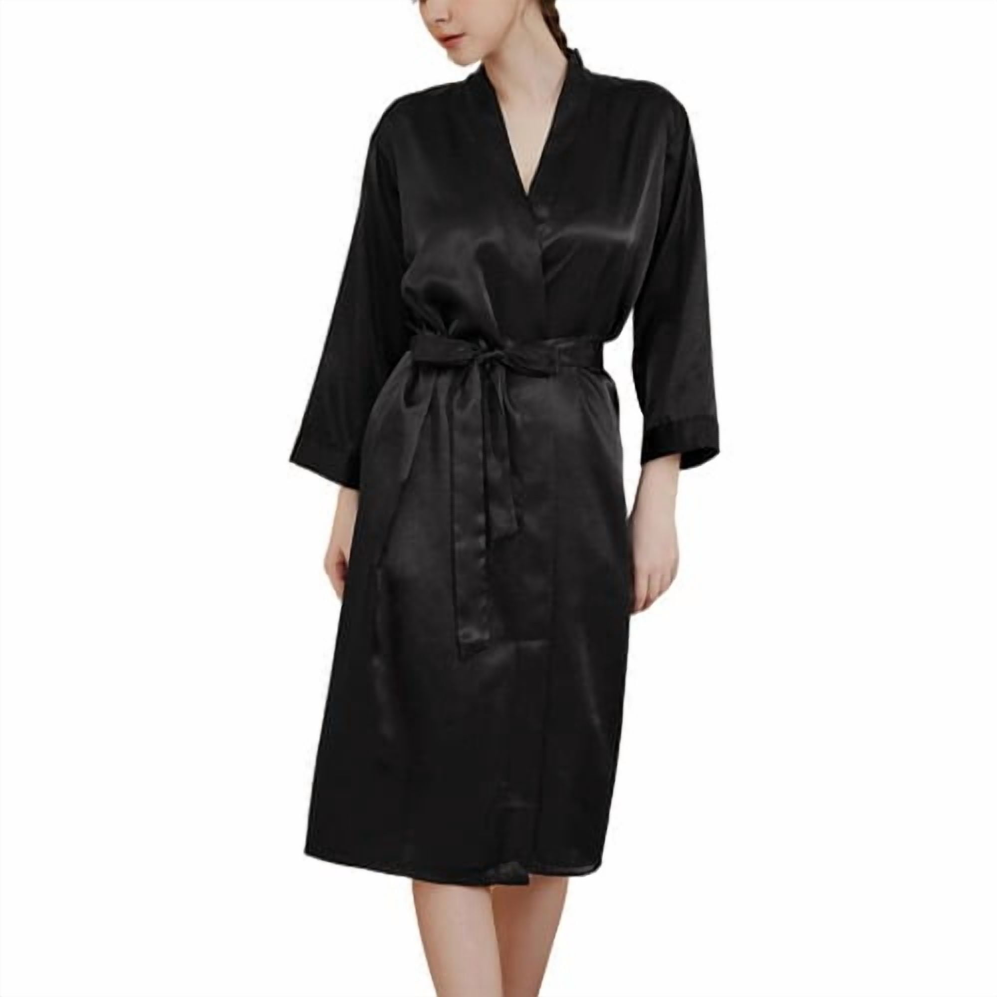 Thinner Ripon Robe SWSMCLT Women's Satin Robe 3/4 Sleeve Summer Fall Silky Loungewear Robe ...