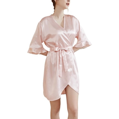 Top Half Robe SWSMCLT Women's Satin Robe Sexy Half Sleeve Bathrobe Cool V Neck ...