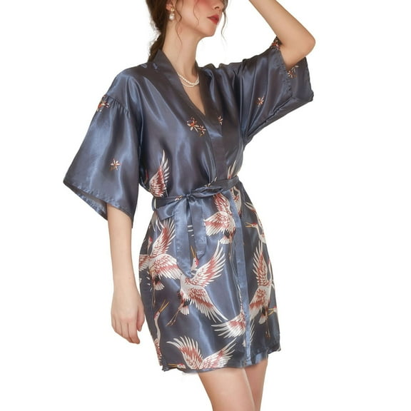 SWSMCLT Women's Satin Robe Sexy Pajamas Summer Bridesmaid Pjs Luxury Soft Bride House Spring Valentines Day Grey XX-Large