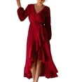 thumbnail image 1 of SWSMCLT Women's Satin Robe Summer Pajamas Sexy House V Neck Loungewear Luxury Soft Bride Thin Long Sleeve Burgundy X-Small, 1 of 5