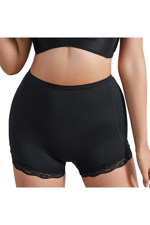 Women's Seamless Thigh and Butt Lifter Lace Underwear Booty Shaper Shorts Lifting Shapewear Panties Boyshorts Removable Pads Padded Hip Enhancer Black 12