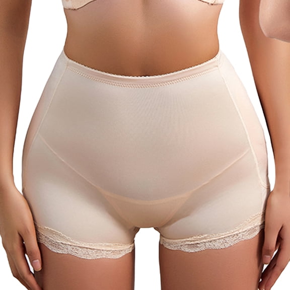 SWSMCLT Women's Seamless Thigh and Butt Lifter Lace Underwear Booty Shaper Shorts Lifting Shapewear Panties Boyshorts Removable Pads Padded Hip Enhancer Nude Beige 14