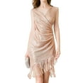 thumbnail image 1 of SWSMCLT Women's Sequin Fringe Dress Surplice Flapper Glitter Tassels Sleeveless Irregular Hem Party Wedding Cocktail Bridesmaid V-Neck Formal Dresses Homecoming Hoco Golden 8, 1 of 5