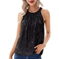 thumbnail image 1 of SWSMCLT Women's Sequin Tank Top Sleeveless Crew Neck High Neck Loose Glitter Summer Fall Club Fashion Sequin Sparkle Party Top Black X-Small, 1 of 1