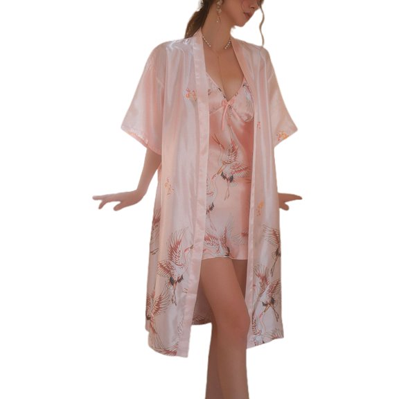 SWSMCLT Women's Sexy 2 Piece Silky Pajama Set Comfy Valentines Day Bride Bow Bridesmaid Lounge Set Lightweight Soft Pink Medium