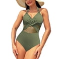 thumbnail image 1 of SWSMCLT Women's Sexy Bathing Suit Beach Summer Ruched Swimsuit One Piece Swimsuit Halter One Piece Cheeky Army Green3 4-6, 1 of 1