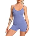 thumbnail image 1 of SWSMCLT Women's Sexy Bodysuit Spandex Bodysuit Top Spaghetti Strap Bodycon Sleeveless Scoop Neck Short One Piece Purple Large, 1 of 1