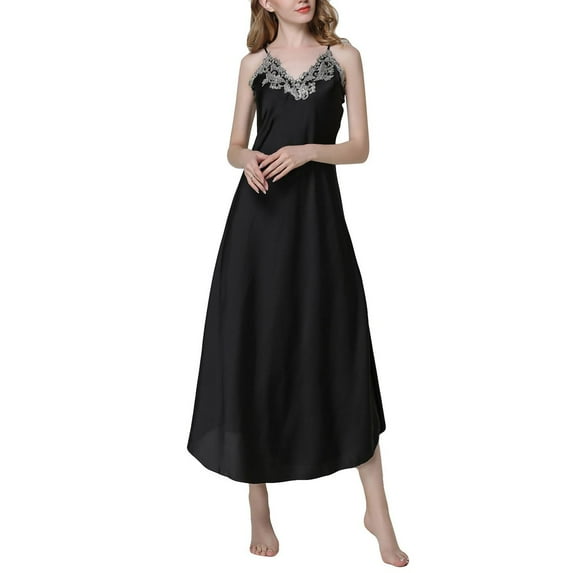 SWSMCLT Women's Sexy Chemise Nightgown Satin Slip Lingerie Adjustable Night Dress Low Back Valentines Day Comfy Sleepwear Black Small