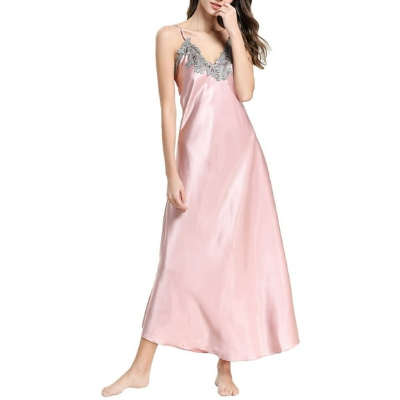 SWSMCLT Women's Sexy Chemise Nightgown Satin Slip Lingerie Adjustable Night Dress Low Back Valentines Day Comfy Sleepwear Pink Medium