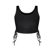 SWSMCLT Women's Sexy Crop Top Fitted Top Crop Drawstring Ribbed Vest Sleeveless Short Summer Soft Lightweight Black X-Large