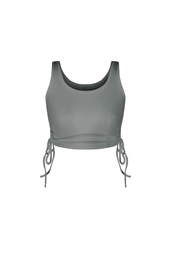 Women's Sexy Crop Top Fitted Top Crop Drawstring Ribbed Vest Sleeveless Short Summer Soft Lightweight Dark Grey Large