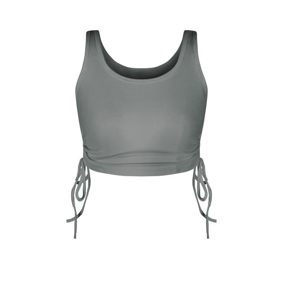 SWSMCLT Women's Sexy Crop Top Fitted Top Crop Drawstring Ribbed Vest Sleeveless Short Summer Soft Lightweight Dark Grey Large