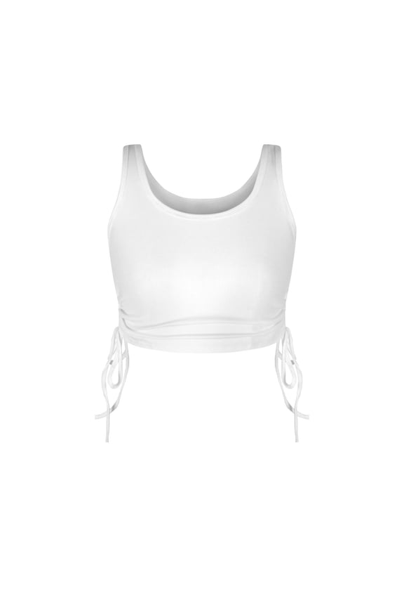 Women's Sexy Crop Top Fitted Top Crop Drawstring Ribbed Vest Sleeveless Short Summer Soft Lightweight White Medium
