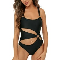 SWSMCLT Women's Sexy Cut Out Swimsuit Twist Front Beach Scoop Neck Asymmetrical One Piece Cheeky Bathing Suit Ruched Swimming Suit Black Small