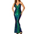 thumbnail image 1 of SWSMCLT Women's Sexy Floral Dress Evening Gown Stretch Bodycon Deep V Neck Prom Maxi Dresses Backless Homecoming Hoco Wedding Cocktail Sequin Bridesmaid Party Full Length Green Large, 1 of 5