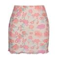 thumbnail image 1 of SWSMCLT Women's Sexy Floral Printed Mesh Casual Summer Mini Skirt Bodycon High Waist Cocktail Ruffle Elastic Waist Yellow 10-12, 1 of 1