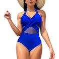 thumbnail image 1 of SWSMCLT Women's Sexy One Piece Bathing Suit Slimming Padded Backless Swimming Suit Swimwear Beach Mesh Halter Royal Blue Medium, 1 of 1