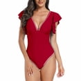 thumbnail image 1 of SWSMCLT Women's Sexy Swimsuit Padded Bathing Suit Ruched Bodycon One Piece Swim Suit Slimming Ruffled Swimming Burgundy X-Large, 1 of 1