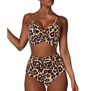 SWSMCLT Womens Sexy Two Piece Bikini Set Bathing Suit Beach High Waisted Full Coverage Cute Short Casual Summer Leopard 4